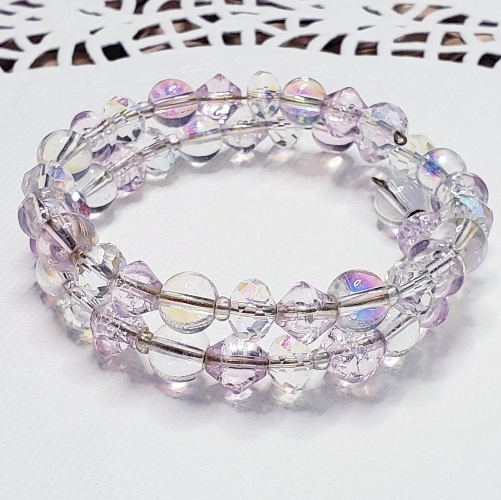 Elegant Iridescent AB Crystal Glass Mixed Beaded Wrap Bracelet 0097 - Picture 4 of 5
